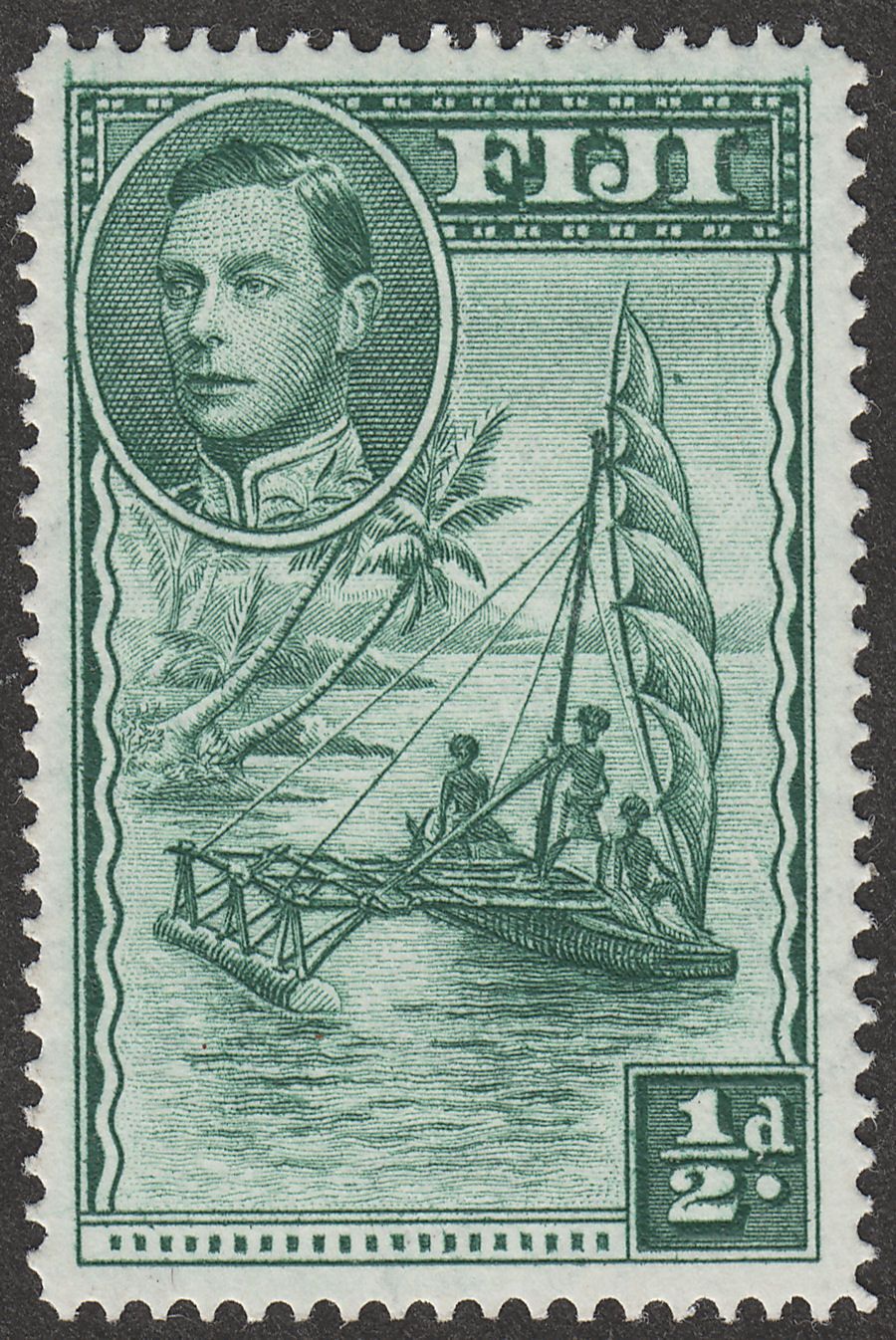 Fiji 1941 KGVI Canoe ½d Green perf 14 Mint SG249a