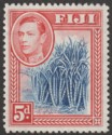 Click for more photos and details Fiji 1938 KGVI Sugar Cane 5d Blue and Scarlet Mint SG258