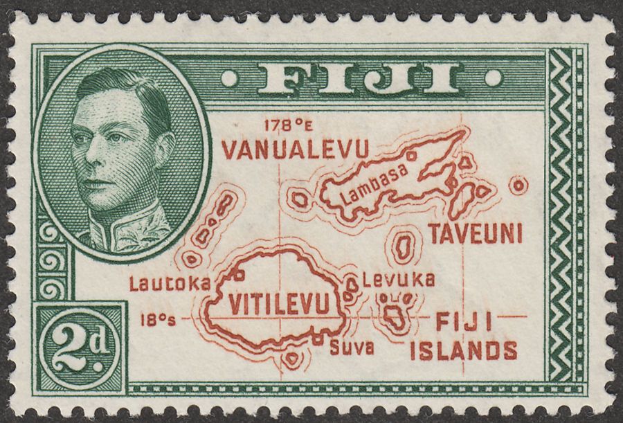 Fiji 1938 KGVI Map 2d Brown and Green Die I Mint SG253