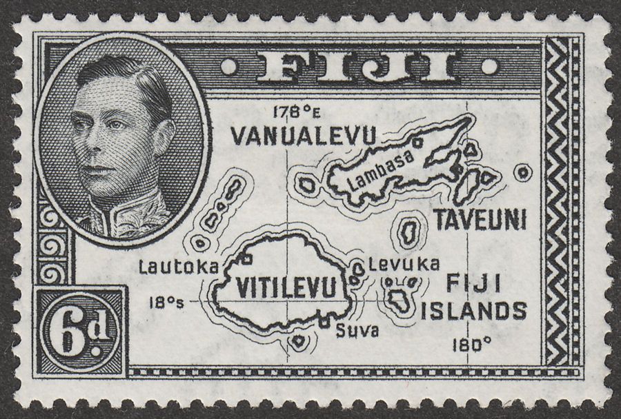Fiji 1940 KGVI Map 6d Black Die II perf 13½ Mint SG261