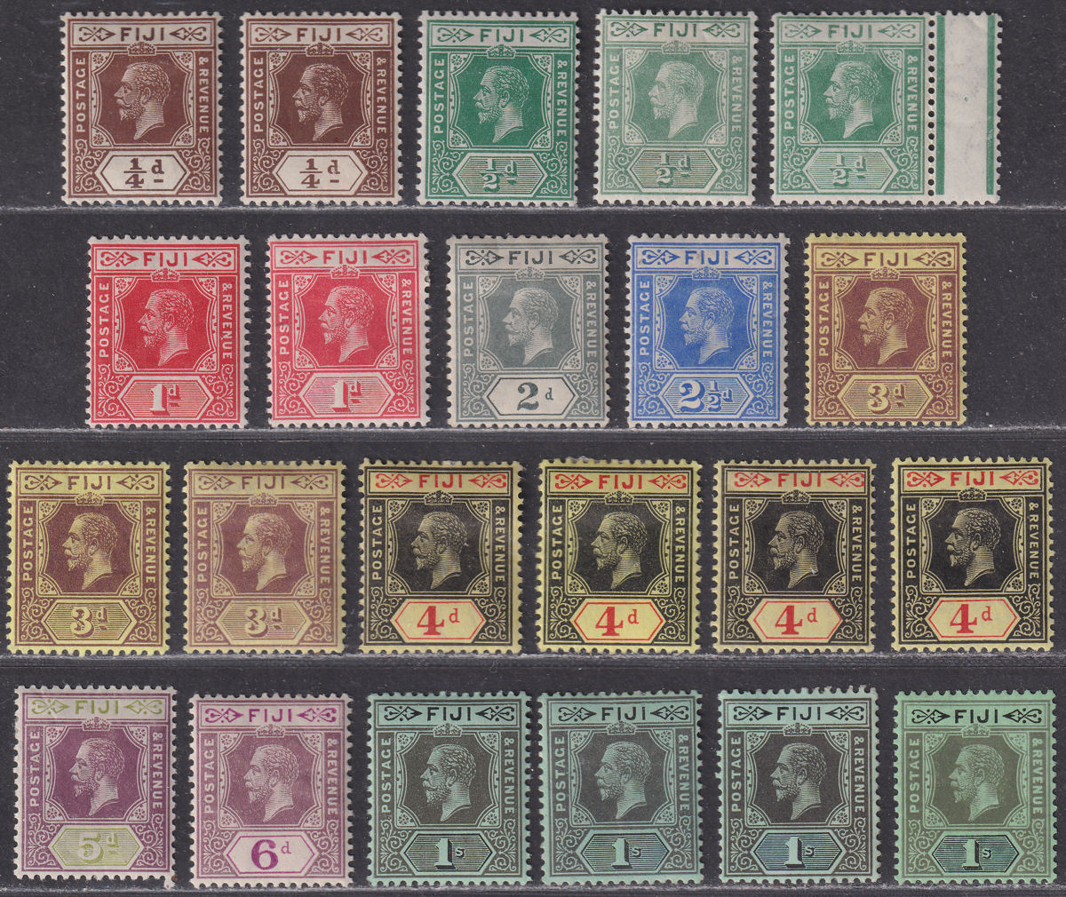 Fiji 1912-23 King George V Set to 1sh with Shades Mint SG125-136