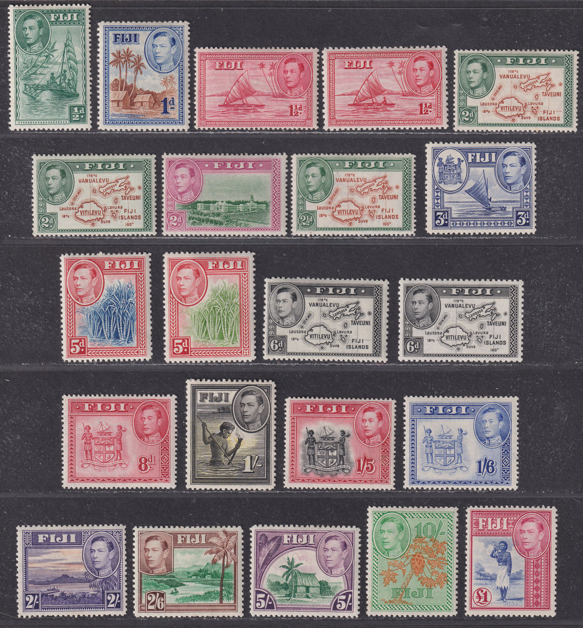 Fiji 1938-55 King George VI Set Mint SG249-266b cat £275