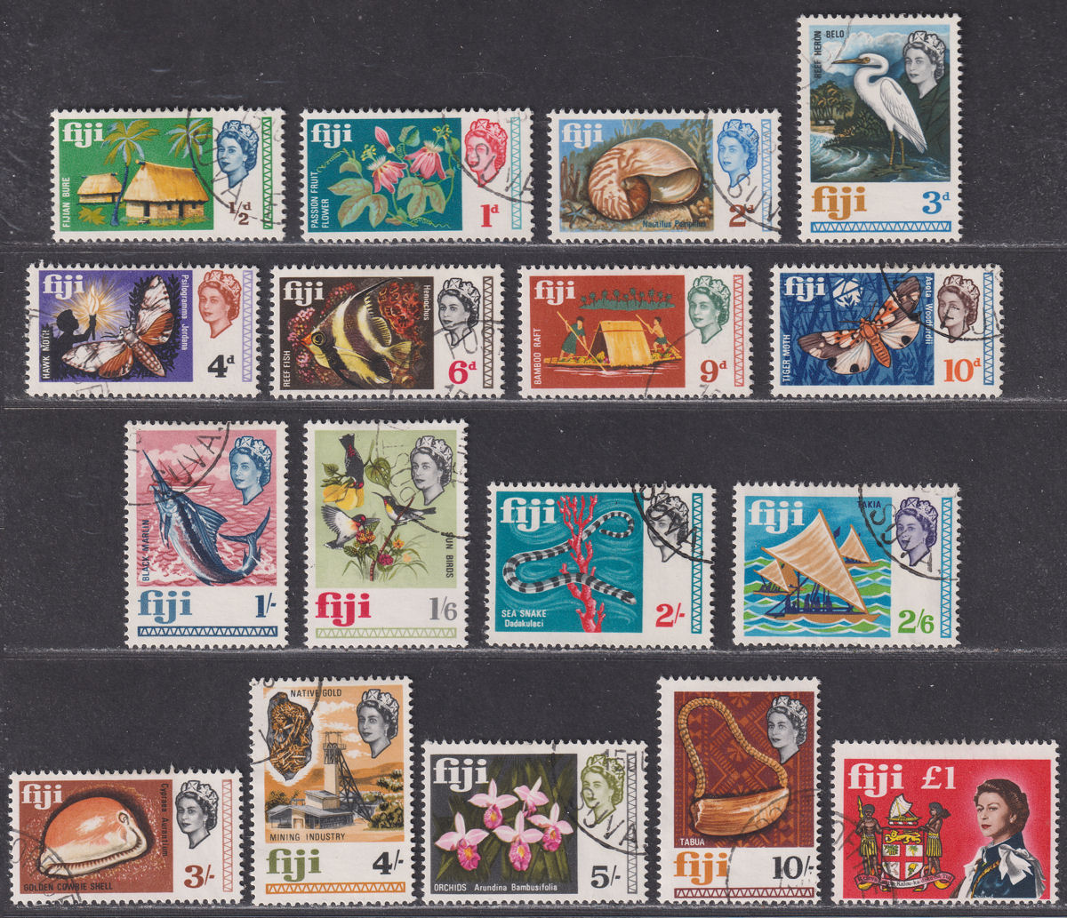 Fiji 1968 QEII Definitive Set Used SG371-387 cat £24