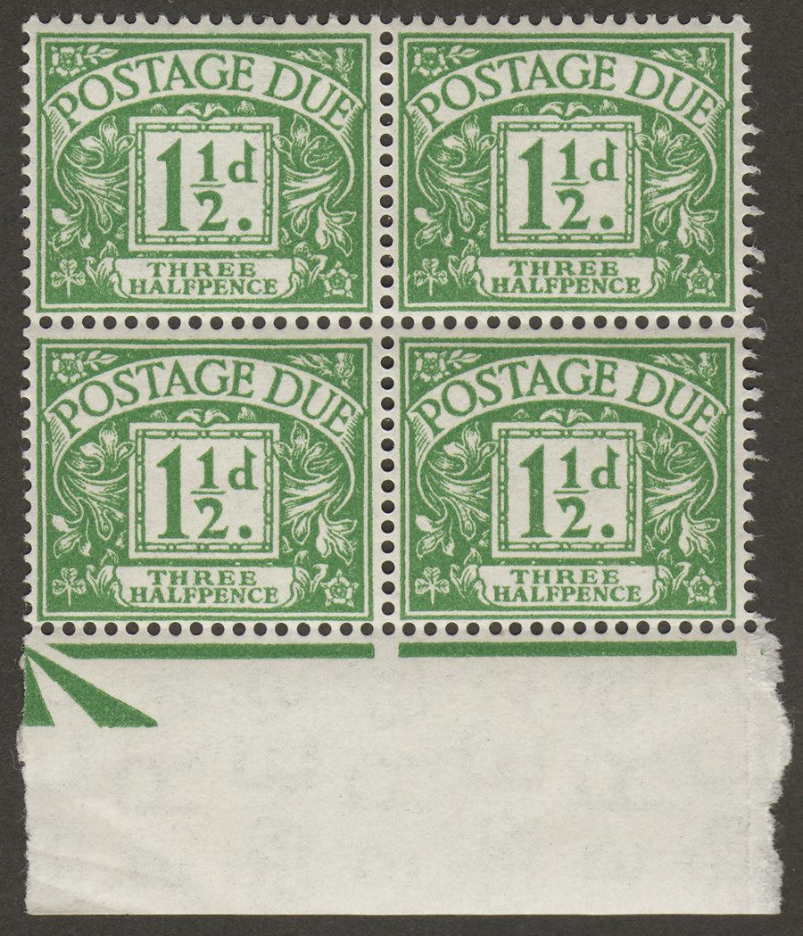 QEII 1956 Postage Due 1½d Green Block of 4 wmk sideways Mint SG D48