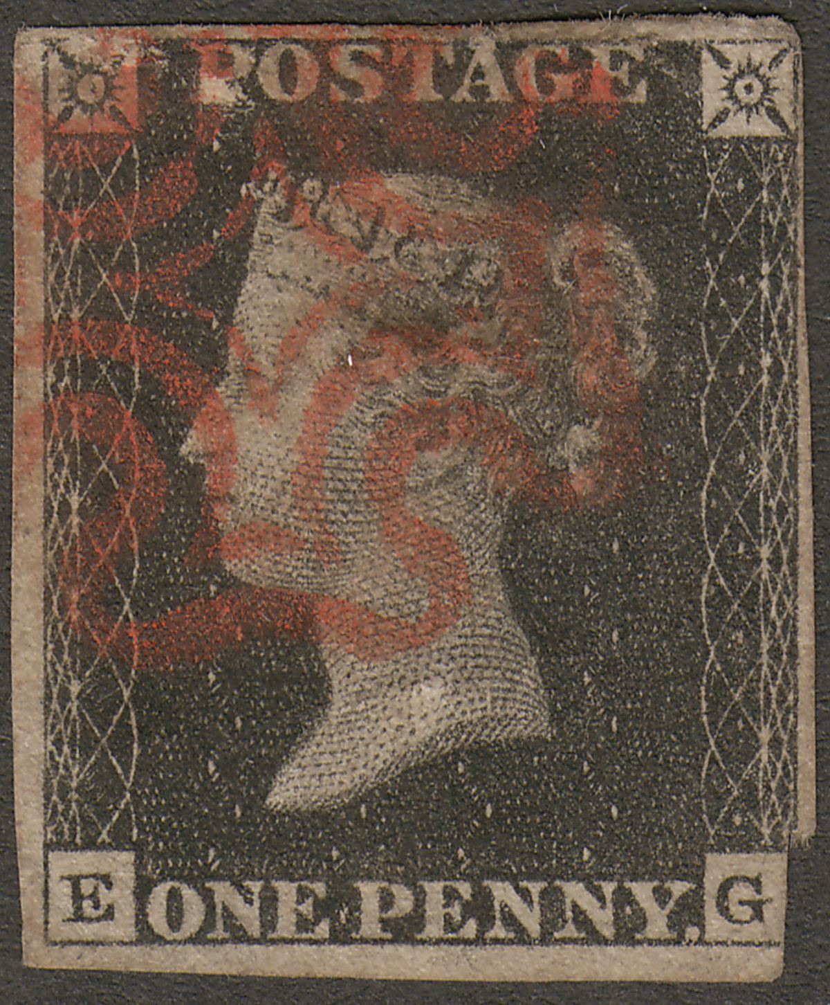 Queen Victoria 1840 1d Penny Black Used Red MX Letters EG cat £375 three margins