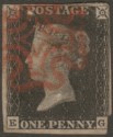 Click for more photos and details Queen Victoria 1840 1d Penny Black Used Red MX Letters EG cat £375 three margins