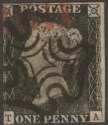 Click for more photos and details Queen Victoria 1840 1d Penny Black Used Black MX + Red Instruction Mark Letts TA