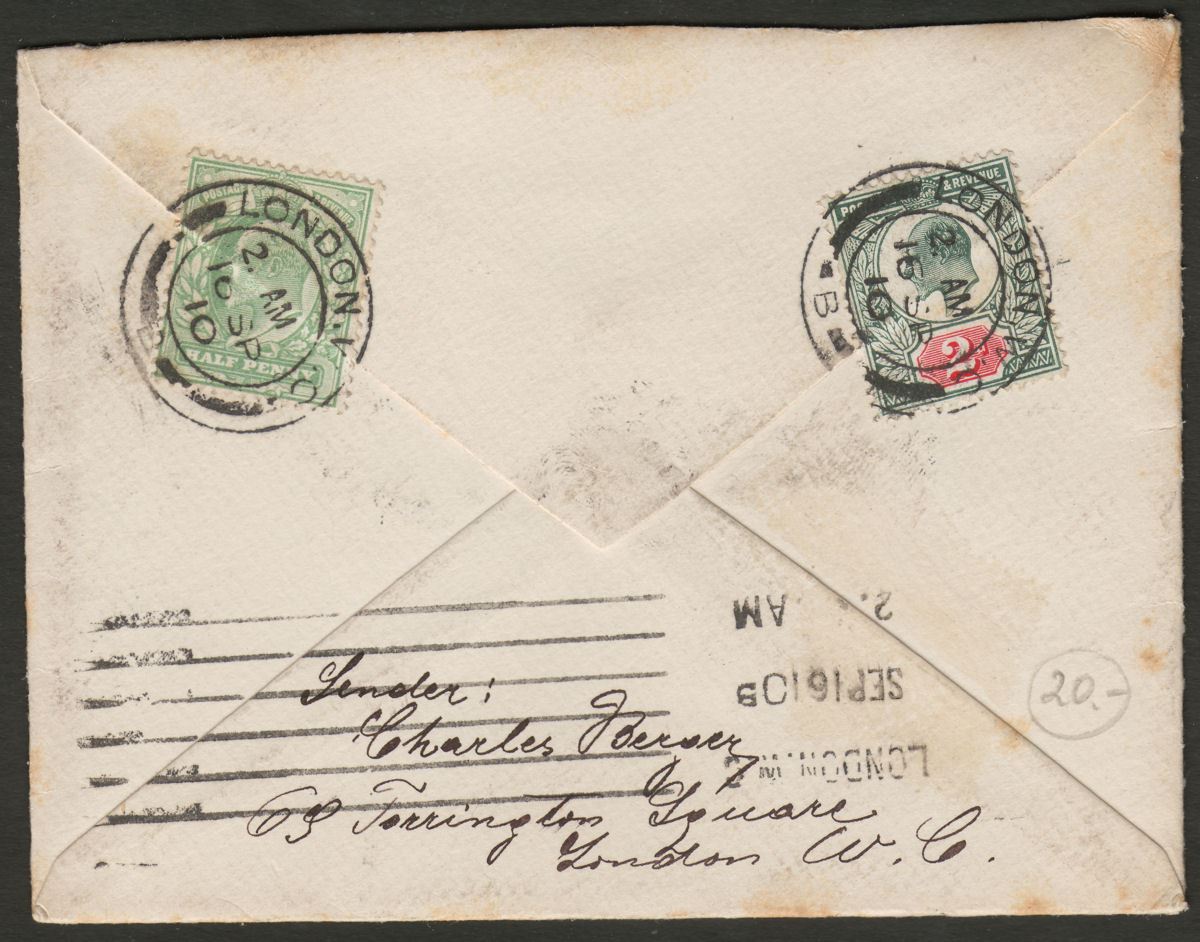 King Edward VII 1910 2d and ½d Used on reverse of Cover to Austria