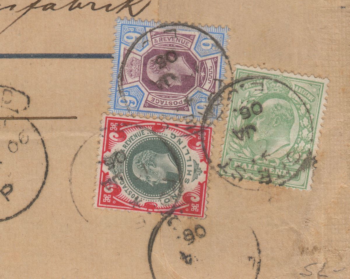 King Edward VII 1906 1sh, 9d and ½d Uprating 2d/1d Reg Postal Stationery Piece