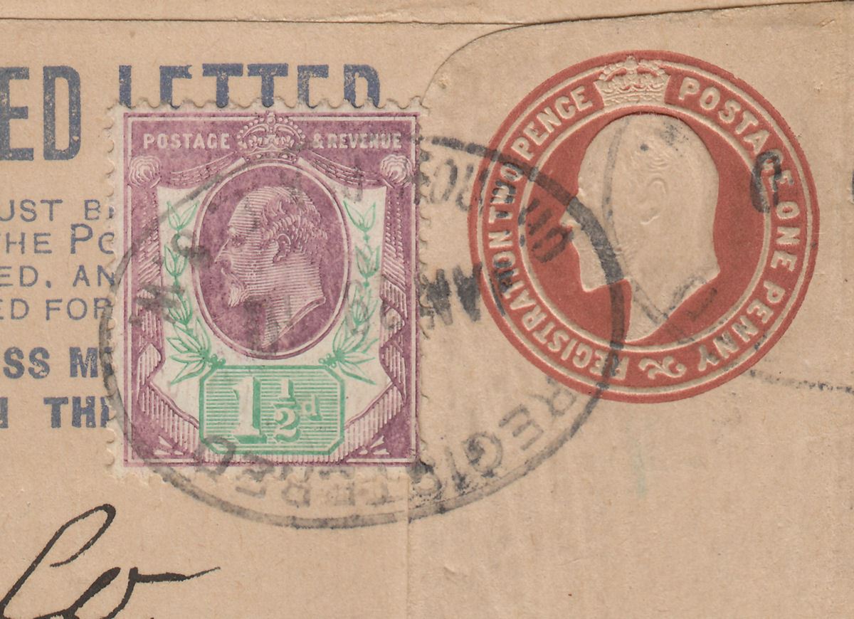 King Edward VII 1910 1½d Chalky Uprating 2d/1d Reg Postal Stat Cover to Berlin