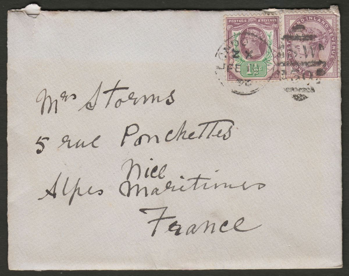 Queen Victoria 1896 Jubilee 1½d + 1d Used on Cover to Nice, France