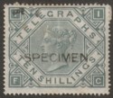Click for more photos and details QV 1877 Telegraph Stamp 10sh Grey-Green SPECIMEN type 8 Mint SG T16s cat £375