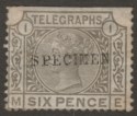 Click for more photos and details QV 1877 Telegraph Stamp 6d Grey SPECIMEN type 9 Unused SG T6s cat £70 faults