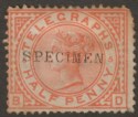 Click for more photos and details QV 1880 Telegraph Stamp ½d Orange SPECIMEN type 9 Unused SG T1s cat £60 faults