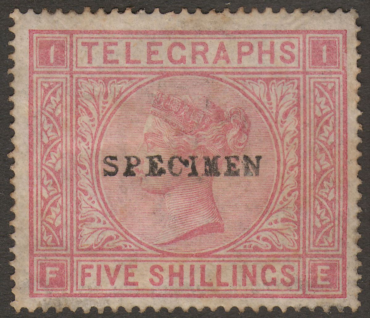 QV 1876 Telegraph Stamp 5sh Rose SPECIMEN type 13?? Unused SG T13s c£220 faults