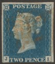 Click for more photos and details Queen Victoria 1840 2d Blue Used Three Margins with Red MX SG5 cat £1200