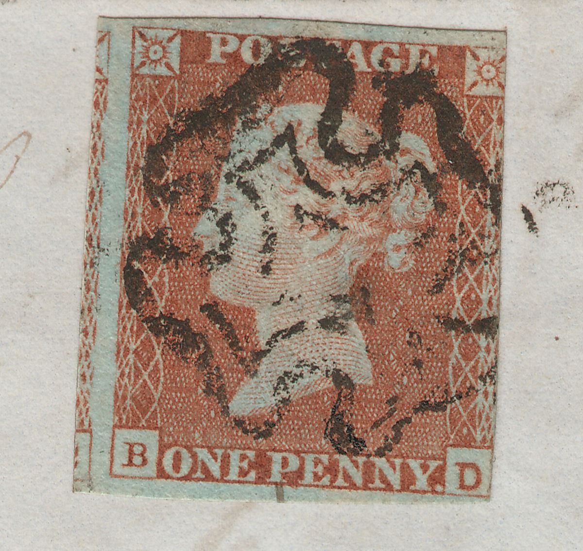 GB 1842 QV 1d Red-Brown Imperf Used on Cover Glasgow - Stowbridge noted plate 22