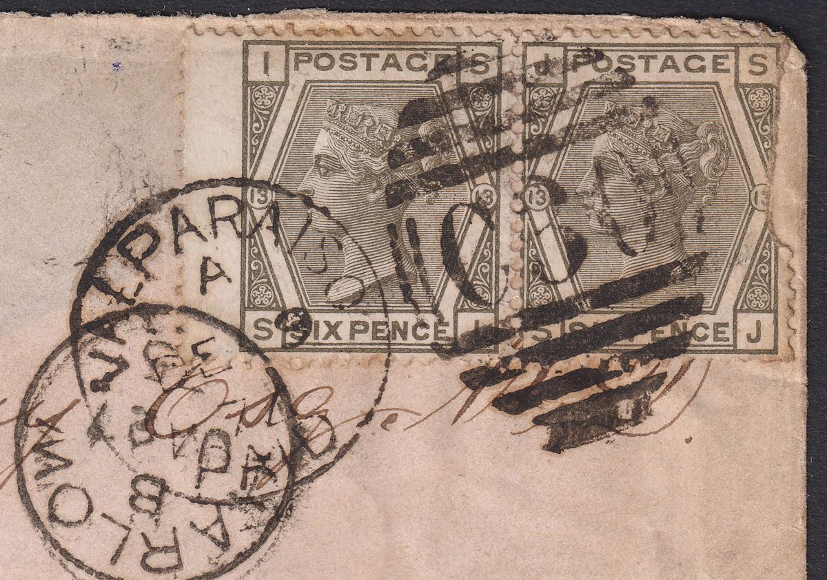 GB used Chile 1874 QV 6d Grey Pair Used Cover C30 Valparaiso Postmark SG Z75 FLT