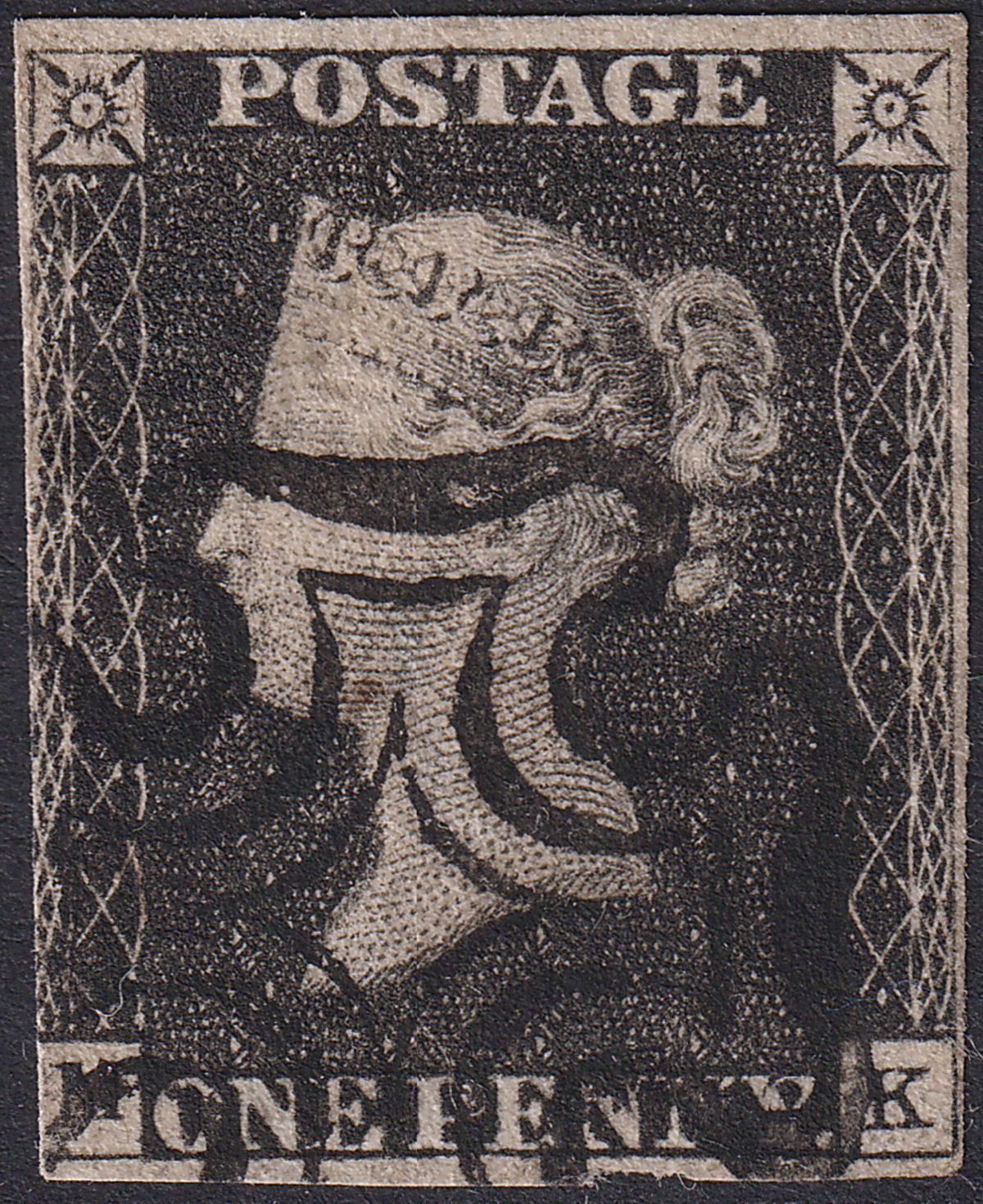 Queen Victoria 1840 1d Penny Black Used Black MX Letters MK Plate 4 cat £425