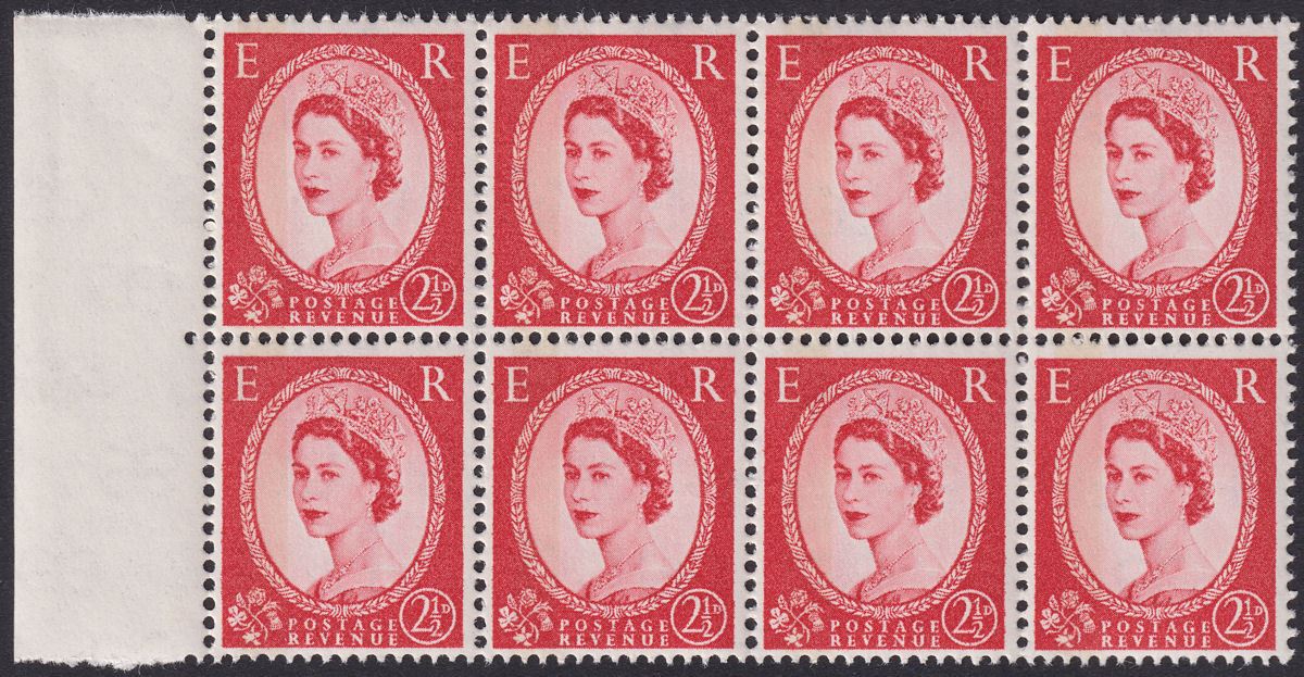 QEII 1961 Wilding 2½d Type I Phosphor Left Block of 8 UM Mint SG614b cat £360