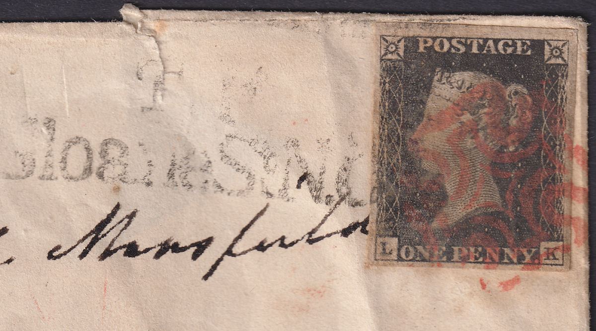 Queen Victoria 1840 1d Penny Black Used Cover Red MX + TP Sloane St NO Mark