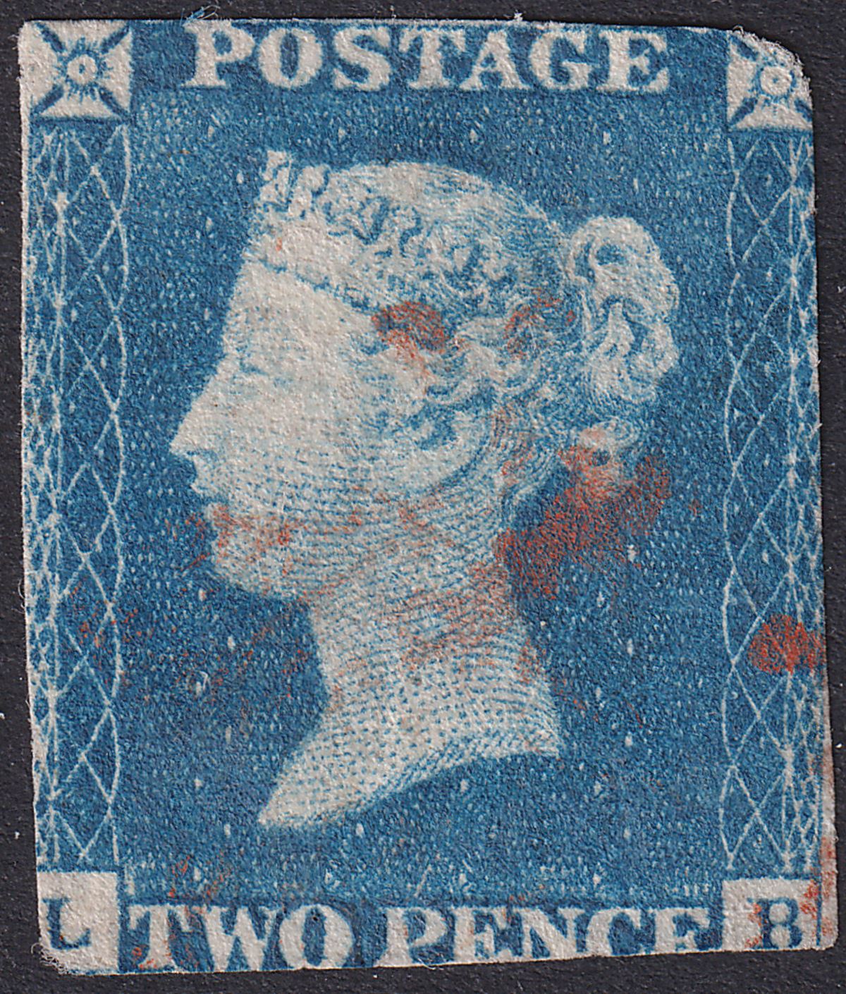 Queen Victoria 1840 2d Blue Used Red MX SG5 c£975 Letters LB no margins