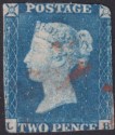 Click for more photos and details Queen Victoria 1840 2d Blue Used Red MX SG5 c£975 Letters LB no margins