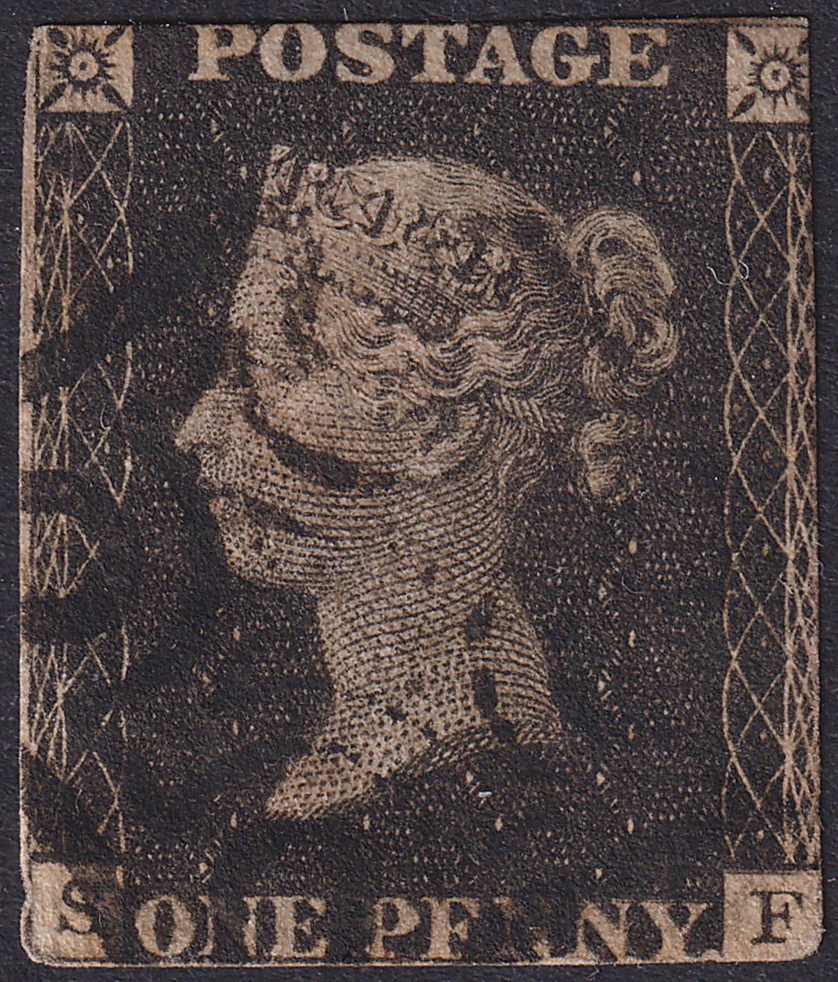 Queen Victoria 1840 1d Penny Black Used Black MX Letters SF no margins