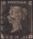 Click for more photos and details Queen Victoria 1840 1d Penny Black Used Black MX Letters SF no margins