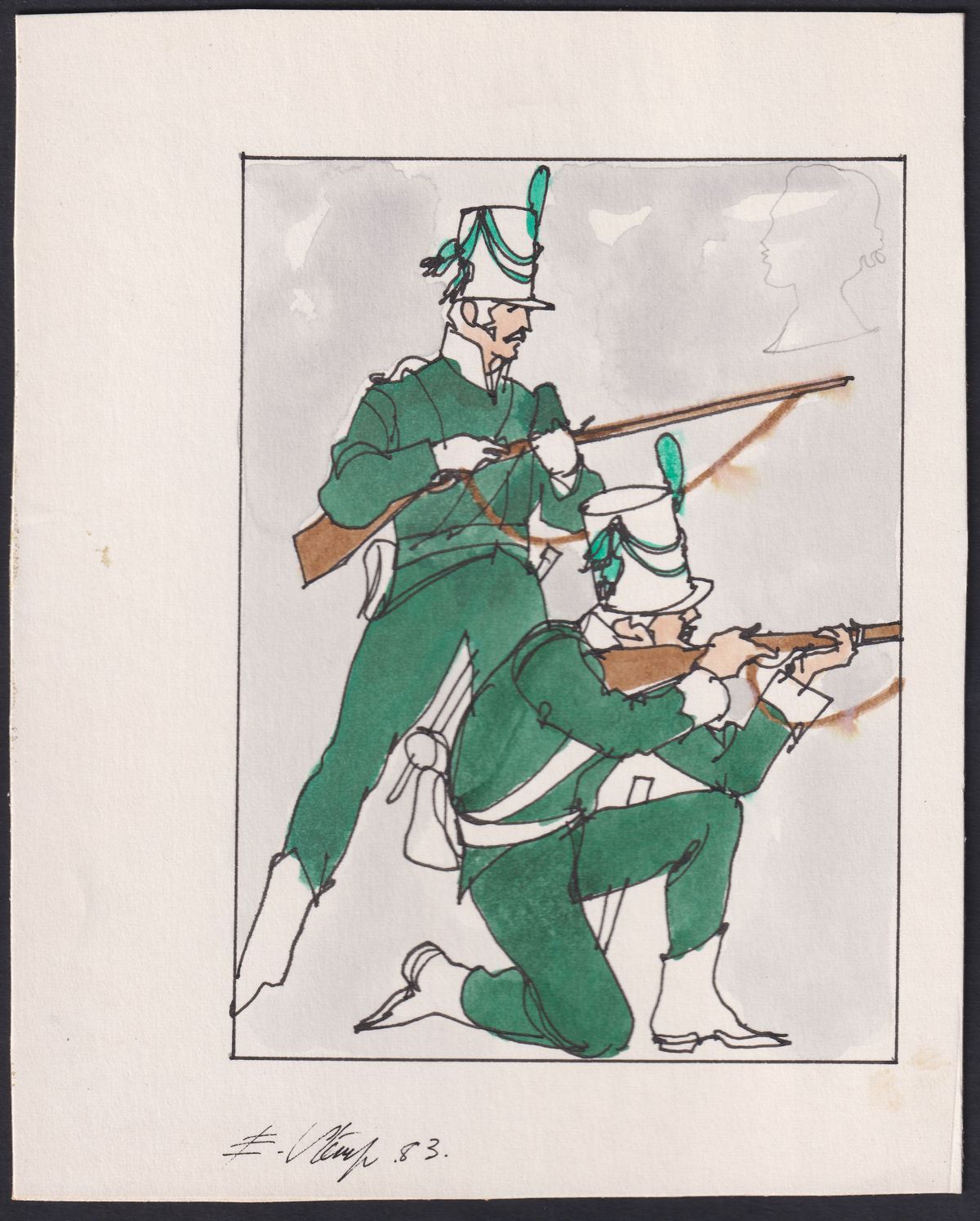 QEII 1983 British Military Uniforms 26p Pencil + Hand Coloured Essays Eric Stemp