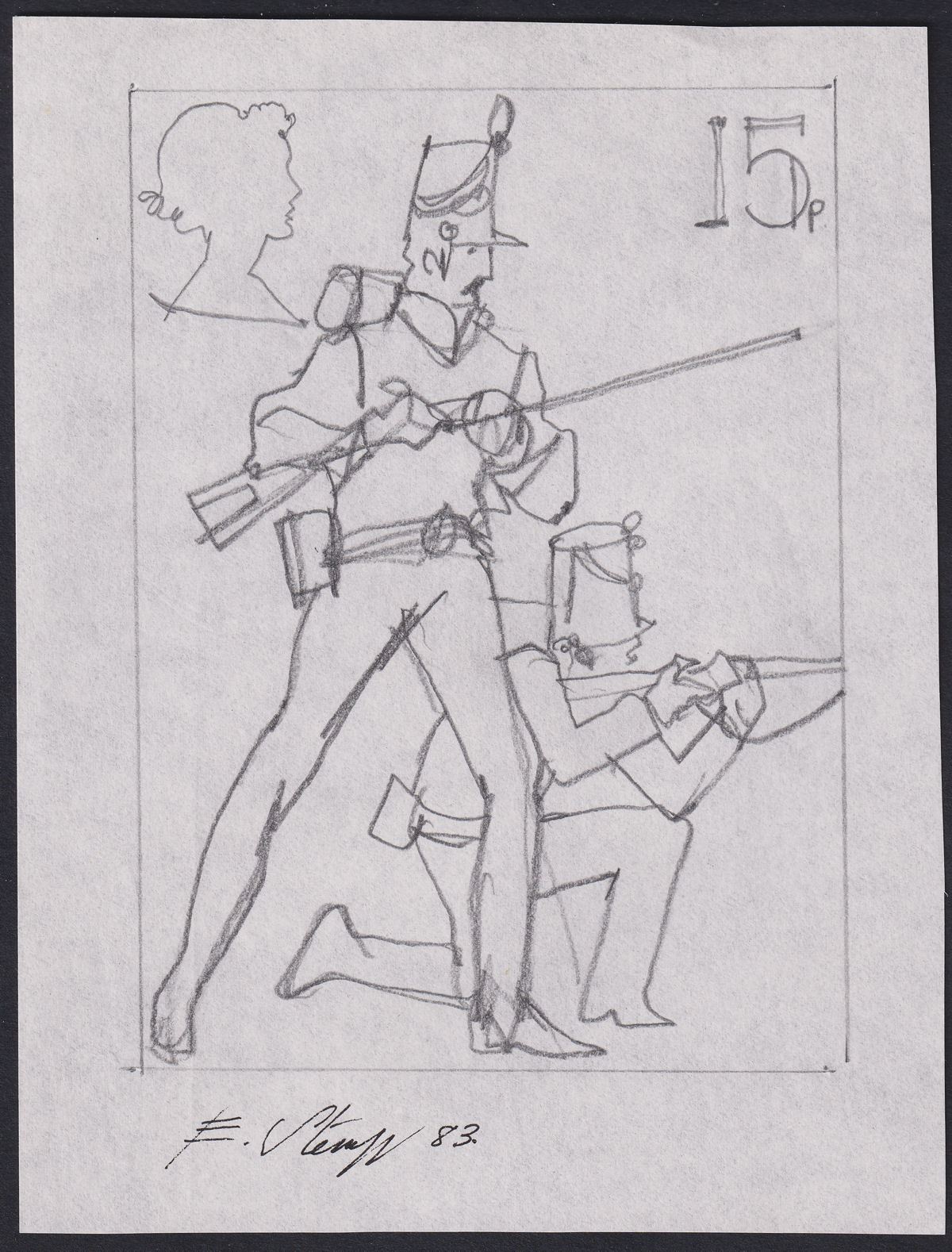 QEII 1983 British Military Uniforms 26p Pencil + Hand Coloured Essays Eric Stemp