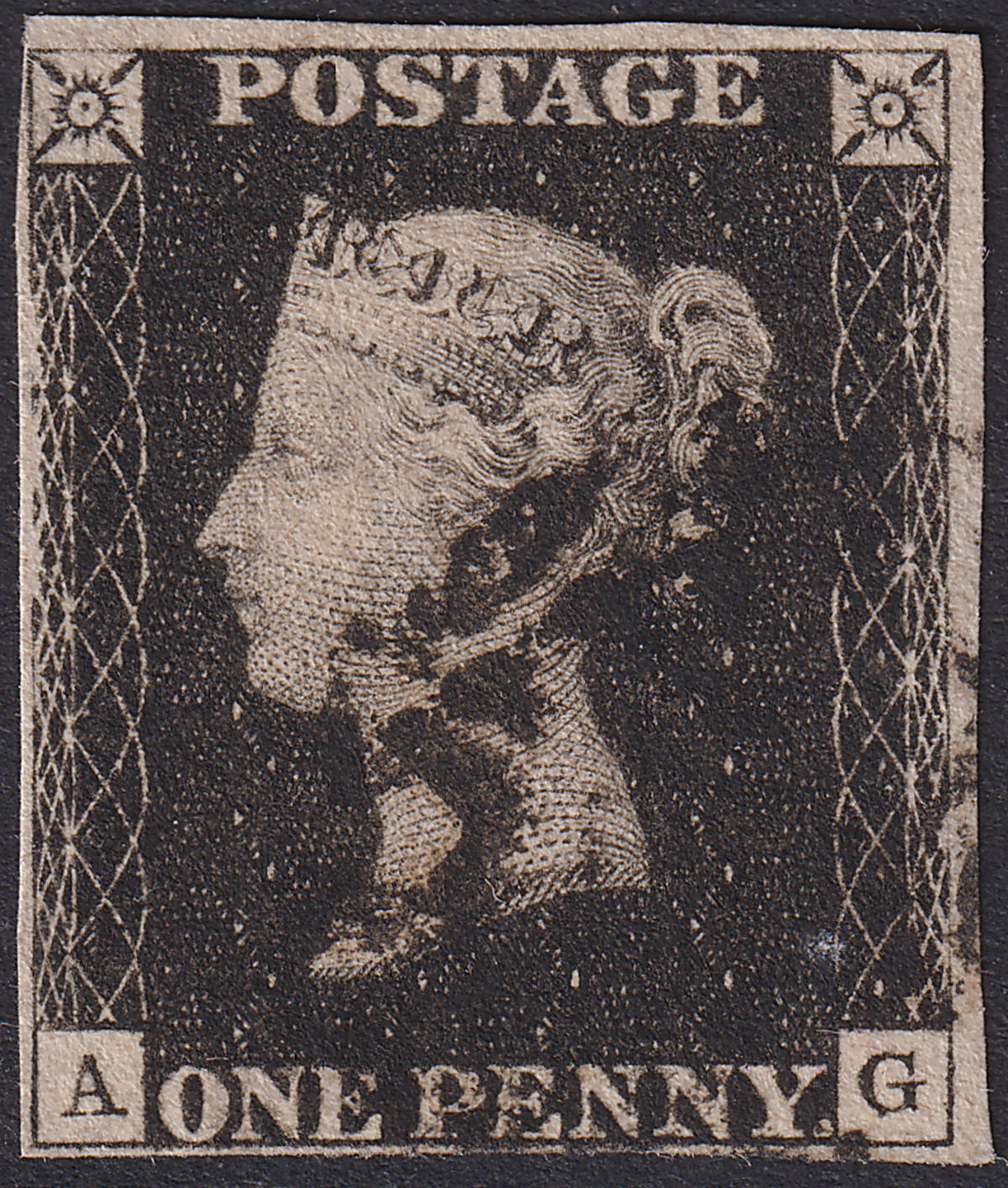 Queen Victoria 1840 1d Penny Black Used Black MX Letters AG Plate 5