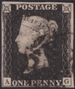 Queen Victoria 1840 1d Penny Black Used Black MX Letters AG Plate 5