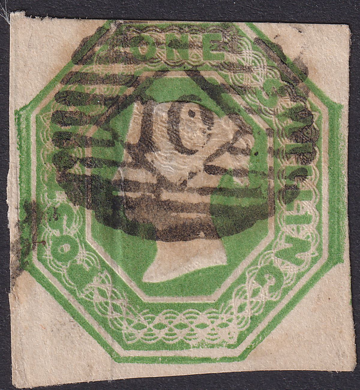 Queen Victoria 1847 Embossed 1sh Green Imperf Cut-Square Used SG55 cat £750 THIN