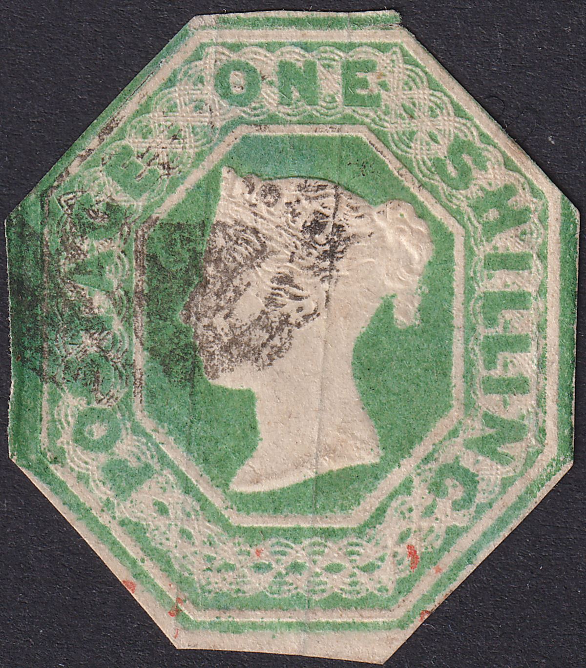 Queen Victoria 1847 Embossed 1sh Green Imperf Cut To Shape Used SG55