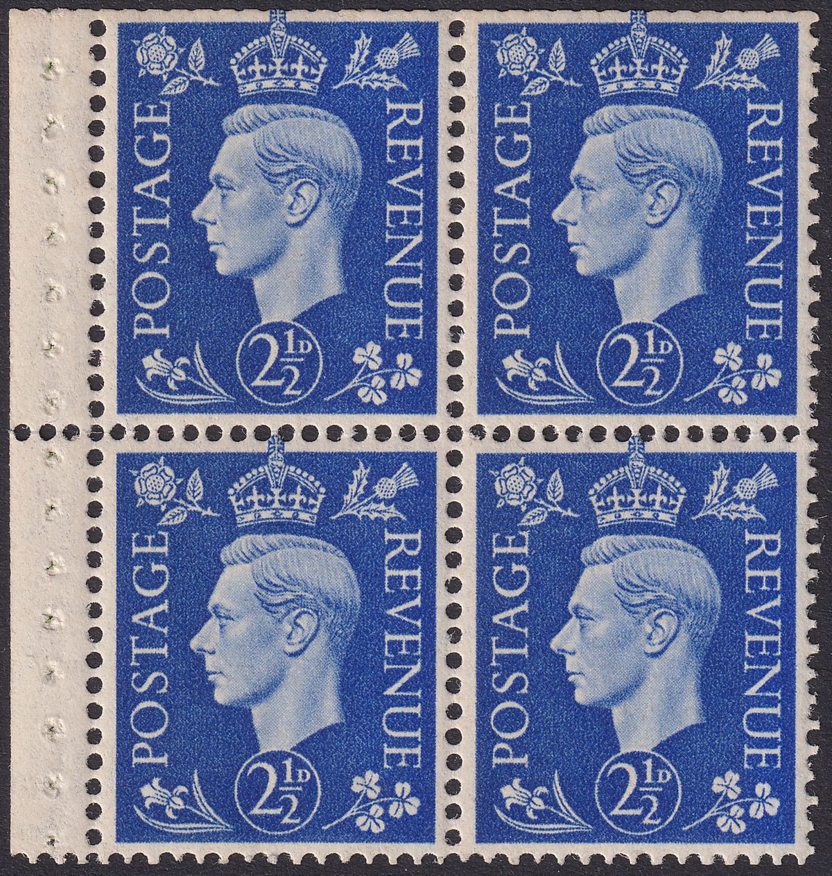 King George VI 1937 2½d Ultra Watermark Inverted Block of 4 Mint SG466Wi cat£220