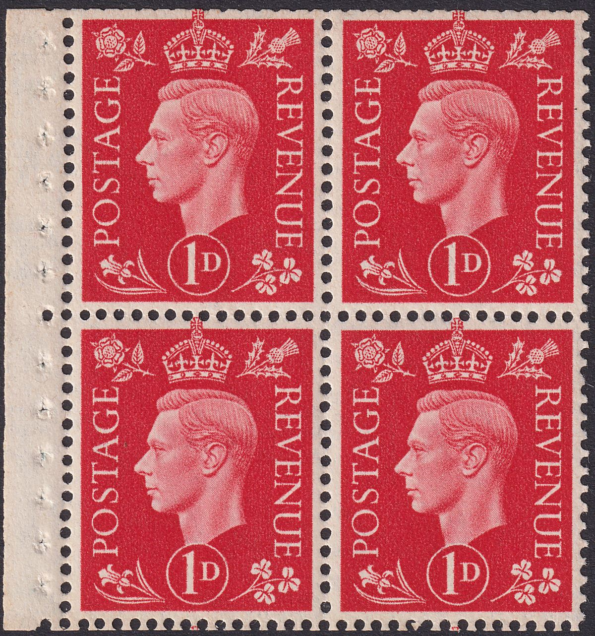 King George VI 1937 1d Scarlet Watermark Inverted Block of 4 Mint SG463Wi c£120