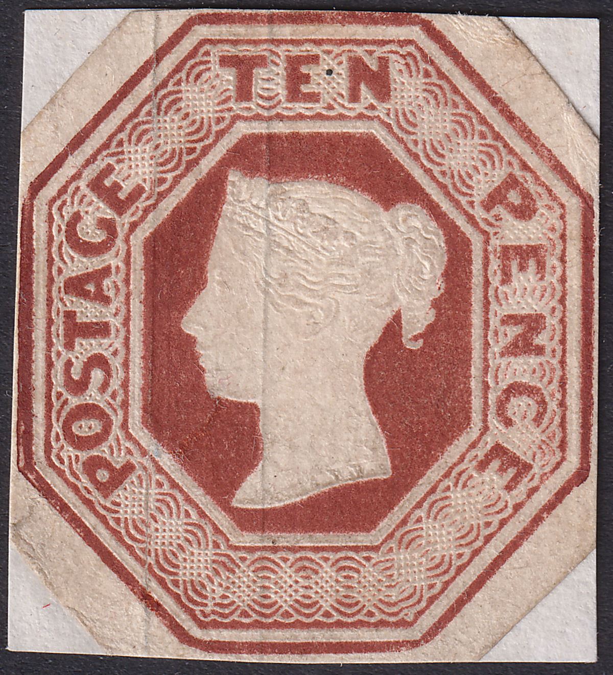 Queen Victoria 1847 Embossed 10d Brown apparently Unused SG57 cut shape rebacked