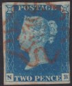 Queen Victoria 1840 2d Blue Used with Red MX SG5 cat £1250 3+ margins crease