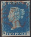 Click for more photos and details Queen Victoria 1840 2d Blue Used with Red MX SG5 cat £1250 3+ margins crease