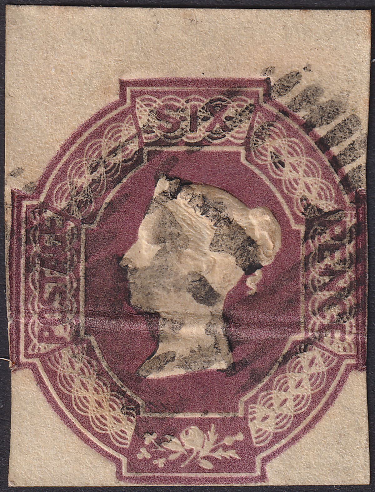 Queen Victoria 1854 Embossed 6d Mauve Imperf Cut Square Used SG58  £750 crease