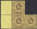 King Edward VII 1911 3d Purple on Lemon p15x14 Margin Block 3 Mint SG285 c£105