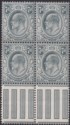 King Edward VII 1910 7d Grey-Black Marginal Block of 4 Mint SG249 cat £30