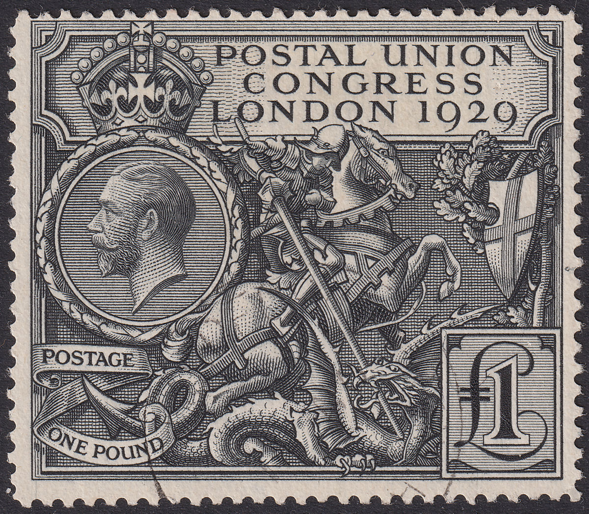 King George V 1929 PUC UPU £1 Black Used SG438 cat £600