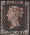 Queen Victoria 1840 1d Penny Black Used Red MX Letters OG Plate 4 with 3 margins