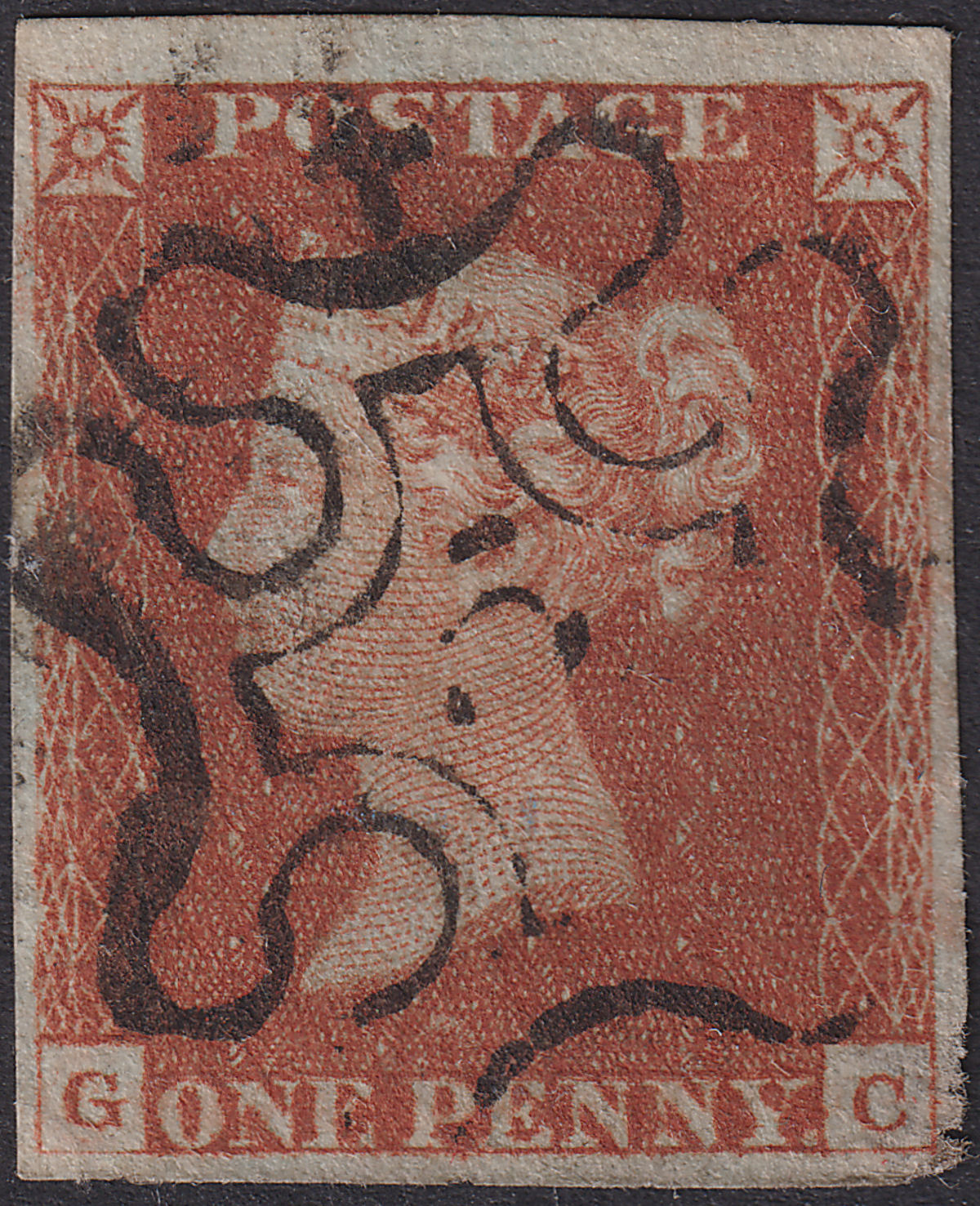 Queen Victoria 1841 1d Red Imperf Used with Numeral 5 Maltese Cross cat £180