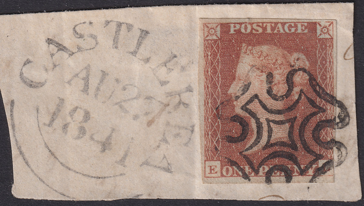 Queen Victoria 1841 1d Red Imperf Used Piece with Black MX + Castlerea Postmark