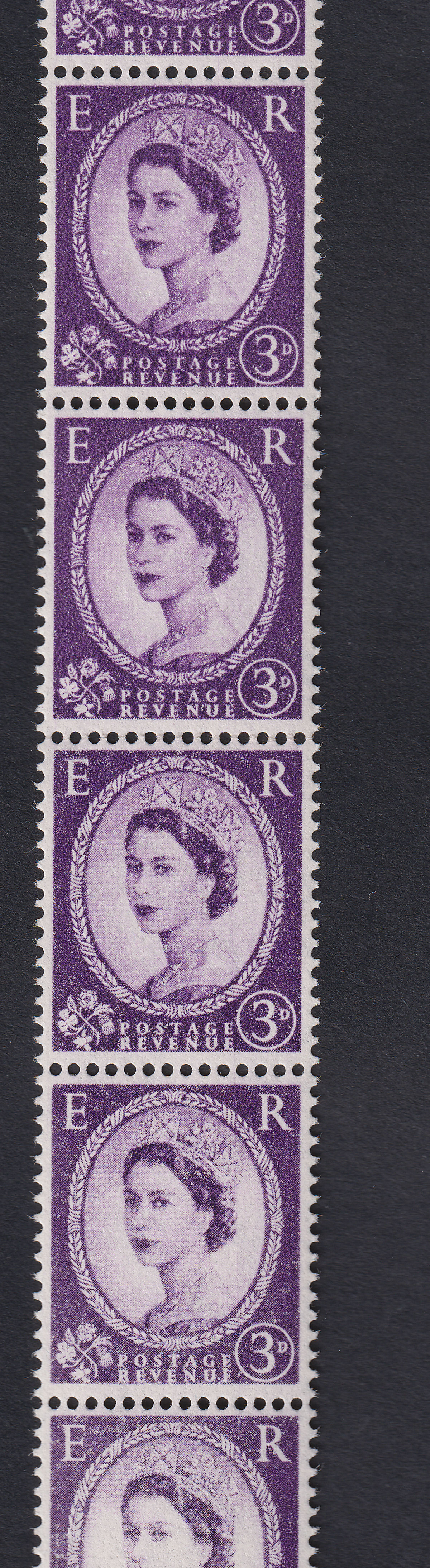 QEII 1958 Wilding 3d Spectacular Progressive Dry Print Strip of 10 Mint SG575