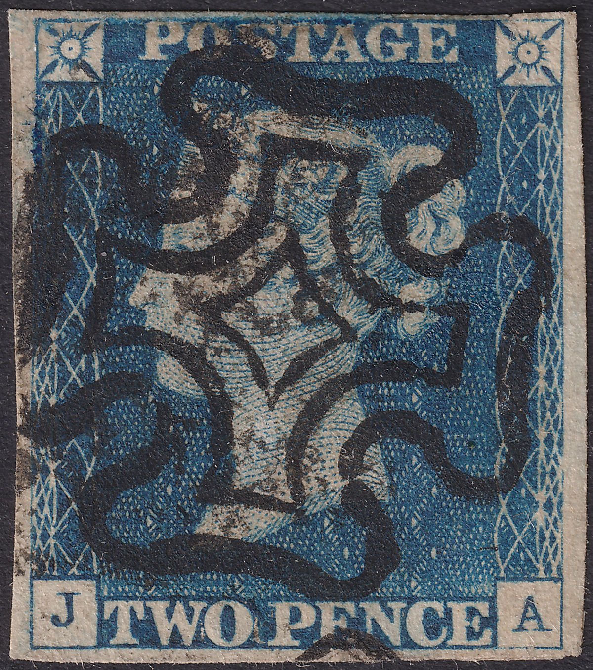 Queen Victoria 1840 2d Deep Blue Used Black MX SG5 c£975 Letters JA REPAIR
