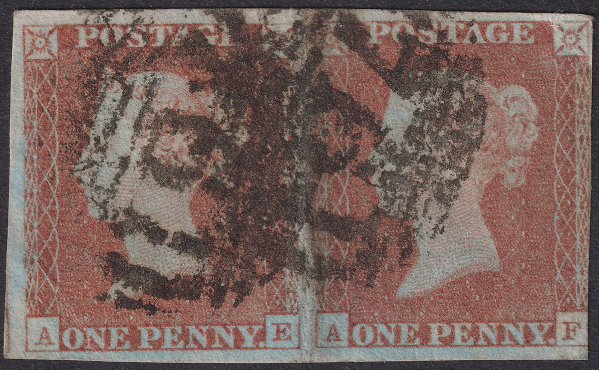 Queen Victoria 1841 1d Red Imperf Horiz Pair Letters AE AF Used SG8